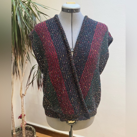 American Vintage Jackets & Blazers - Vintage 80s Gardenia Mixed Knit Confetti Tweed Surplice Vest - Made in USA